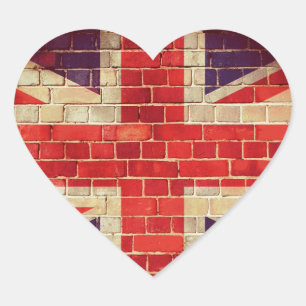 Vintage-UK-Flagge an einer Ziegelwand Herz-Aufkleber