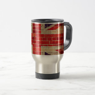 Vintage-UK-Flagge an einer Ziegelwand Reisebecher