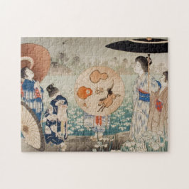 Vintage Ukiyo-e-Damen mit Schirmherren Puzzle
