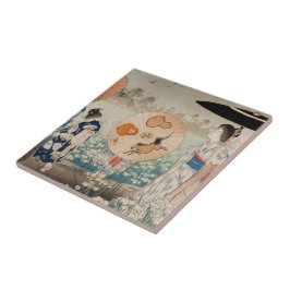 Vintage ukiyo-e japanese Damen mit Schirmkunst Fliese