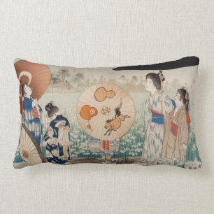 Vintage ukiyo-e japanese Damen mit Schirmkunst Lendenkissen