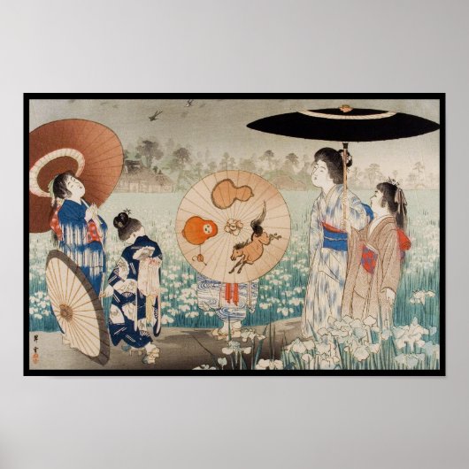 Vintage ukiyo-e japanese Damen mit Schirmkunst Poster (Vorne)