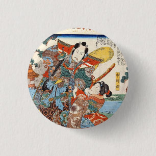 Vintage-Ukiyo-e japanische Geisha- und Samurai-Kun Button
