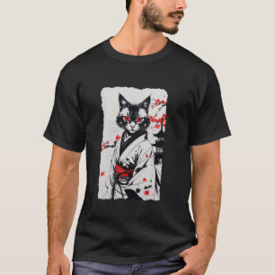 Vintage Ukiyo-e Japanische Katze im Kimono Sumi-e T-Shirt