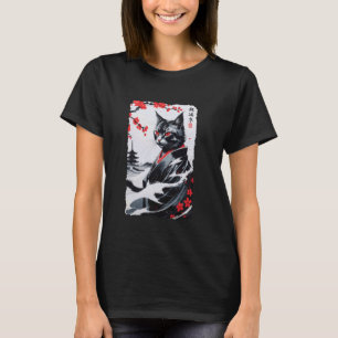 Vintage-Ukiyo-e Japanische Katze im Kimono Sumi-e T-Shirt