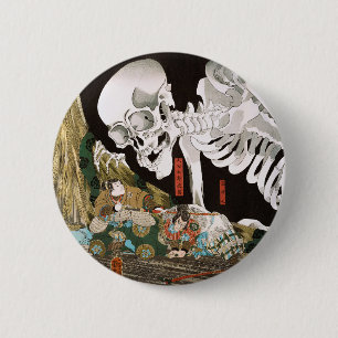 Vintage-Ukiyo-e-Kuniyoshi-Skelett-Gespenst-Kunst Button