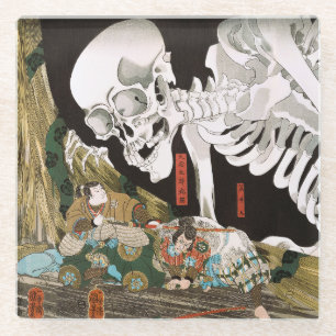 Vintage Ukiyo-e Kuniyoshi Skelett-Gespenst-Kunst Glasuntersetzer