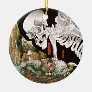 Vintage Ukiyo-e Kuniyoshi Skelett-Gespenst-Kunst Keramik Ornament