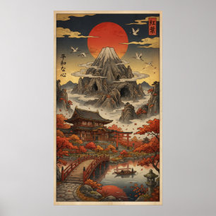 Vintage-Ukiyo-e-Mount-Fuji-Herbstlandschaft Poster