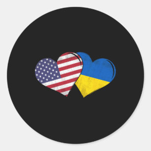 Vintage Ukraine - Amerikanische Flagge Herz Für di Runder Aufkleber