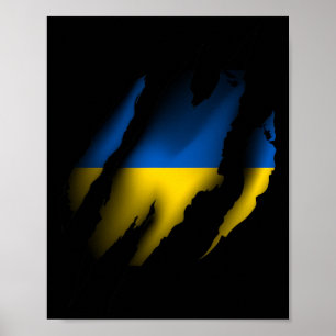 Vintage-Ukraine-Flagge mit Tigerscratch zerrissen Poster