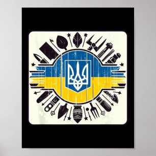 Vintage Ukrainischer Bynner Fan Ukraine Flagge Ret Poster
