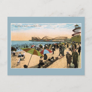 Vintage um 1910 Strand Szene Long Beach CA Postkarte