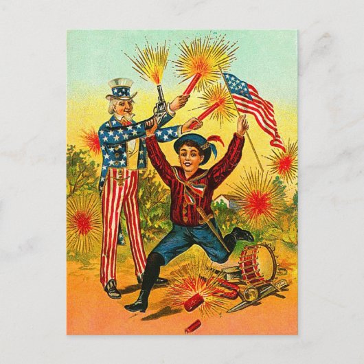 Vintage Uncle Sam Feuerwerkskörper Postkarte (Vorderseite)
