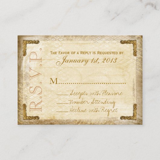 Vintage und Gold RSVP-Karten (Chunky Business Card Begleitkarte (Vorderseite)
