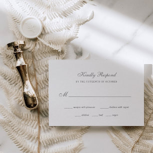 Vintage- und Luxus-Hochzeit Weiß und Grau RSVP Karte