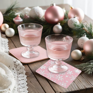 Vintage und moderne rosa Schneeflocken Weihnachten Rechteckiger Pappuntersetzer