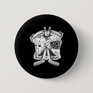 Vintage- und moderne Torhüter-Eishockey-Tormasken Button