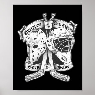 Vintage- und moderne Torhüter-Eishockey-Tormasken Poster