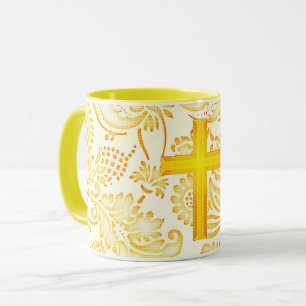 Vintage- und moderner Stil Glaubenskreuz in gelber Tasse
