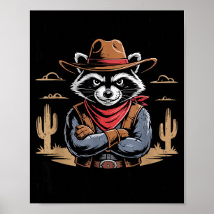 Vintage unflätiger verwilderter Waschbär-Cowboy lu Poster