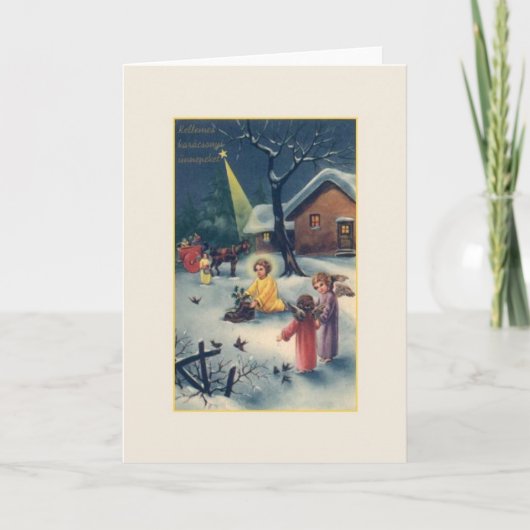 Vintage Ungarische Karácsonyi Weihnachtskarte Feiertagskarte (Vorderseite)