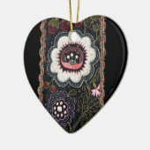 Vintage ungarische Stickerei auf Schwarz Keramikornament (Links)