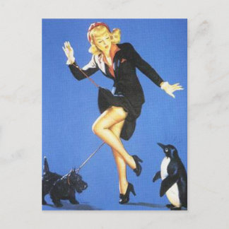 Vintage, unheimlich-Dame-in-Black-Button-Up-Girl Postkarte