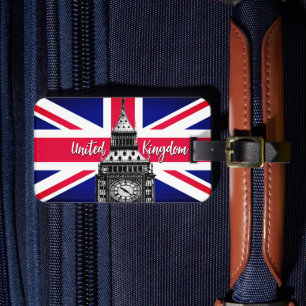 Vintage Union Jack Flag Tags, Big Ben, Großbritann Gepäckanhänger