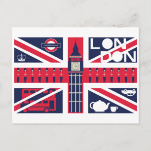 Vintage Union Jack UK-Flagge mit London-Dekoration Postkarte