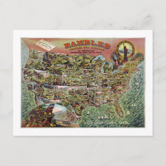Vintage United Staaten Map Rambles Travel Postkarte (Vorderseite)