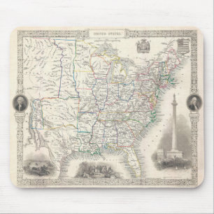 Vintage United Staaten Map von Tallis und Rapkin Mousepad