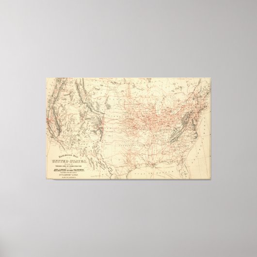 Vintage United Staaten Railroad Map (1886) Leinwanddruck (Vorderseite)