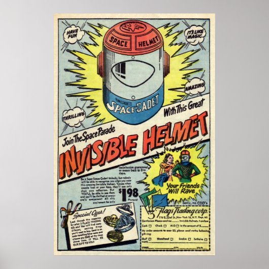 Vintage unsichtbare Helmwerbung Kunst Poster (Vorne)