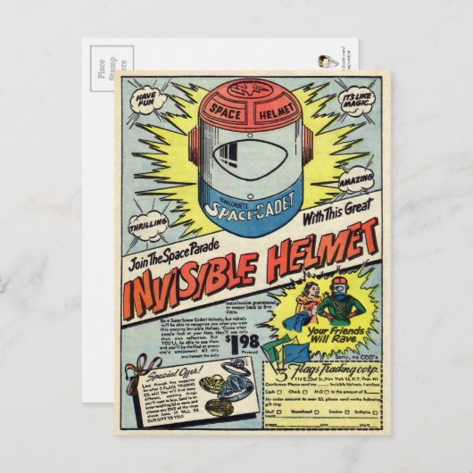 Vintage unsichtbare Helmwerbung Postkarte (Vorne/Hinten)
