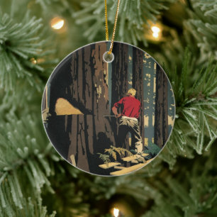 Vintage-Unternehmen, Holzindustrie Redwood-Wald Keramikornament