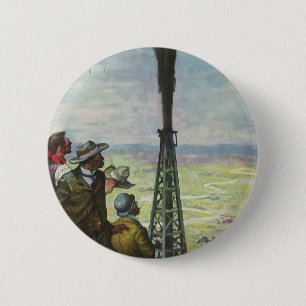 Vintage-Unternehmen, sprudelnde Ölquelle mit Arbei Button