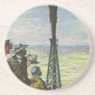 Vintage-Unternehmen, sprudelnde Ölquelle mit Arbei Getränkeuntersetzer