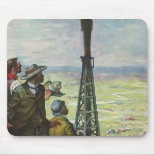 Vintage-Unternehmen, sprudelnde Ölquelle mit Arbei Mousepad