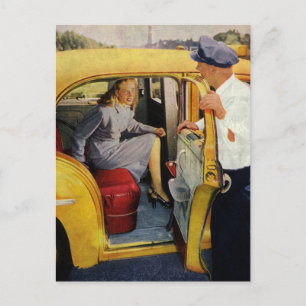 Vintage-Unternehmen, Taxifahrer Frau Passagier Postkarte