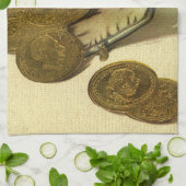 Vintage Unternehmensfinanzierung, Goldmünzen in Ge Geschirrtuch (Gefaltet)