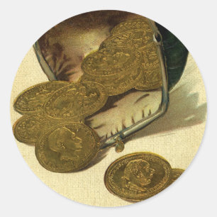 Vintage-Unternehmensfinanzierung, Goldmünzgeld im  Runder Aufkleber