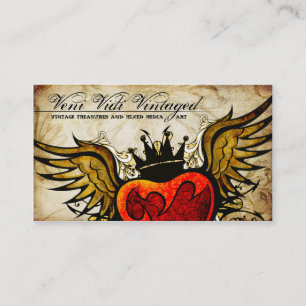 Vintage-Urban-Tattoo-geflügelte-Herz-Geschäftskart Visitenkarte
