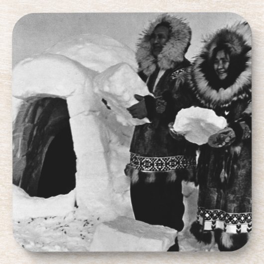 Vintage US Alaska Iglu-Erbauer Getränkeuntersetzer (Vorderseite)
