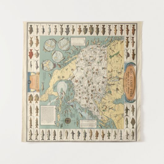 Vintage US-Fischkarte Wandteppich (Vorderseite (Horizontal))