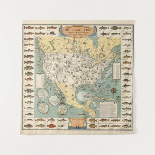Vintage US-Fischkarte Wandteppich (Vorderseite)