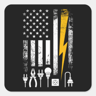 Vintage-US-Flag-Leitungsmonteur-Elektriker-Werkzeu Quadratischer Aufkleber