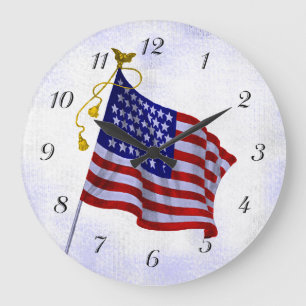 Vintage US-Flag-Uhr mit Zahlen Große Wanduhr