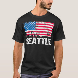 Vintage US-Flagge American City Skyline Seattle Wa T-Shirt