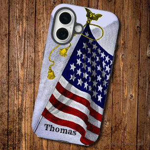 Vintage-US-Flagge-Ätzung editierbar iPhone 16 Hülle